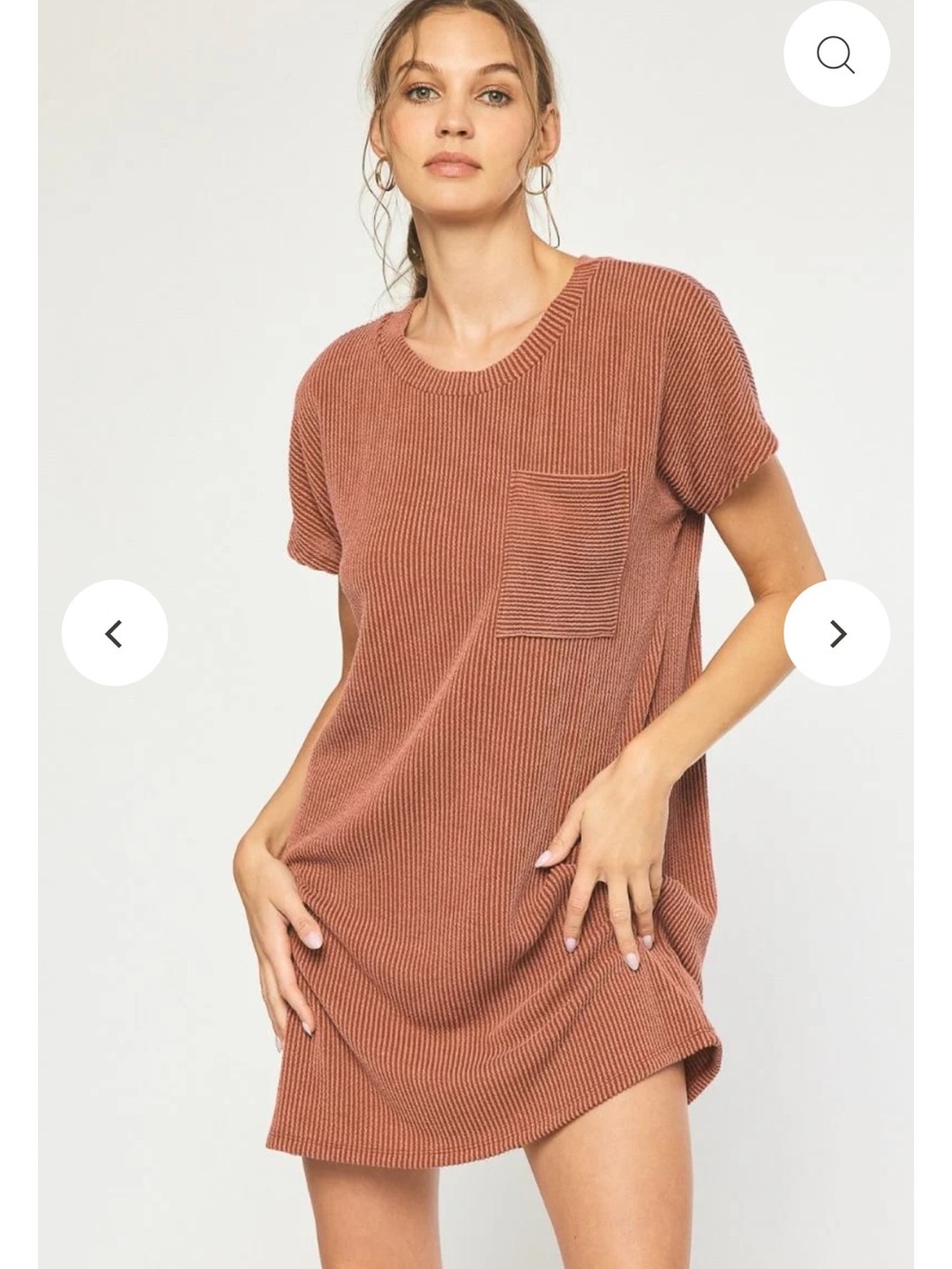 Entro Ribbed Short Sleeve Pocket Tee Dress - Rust size small